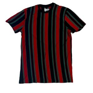 San Francisco Work Shirts Men’s Tee, Black Red Green Stripe, Size M, 100% Cotton